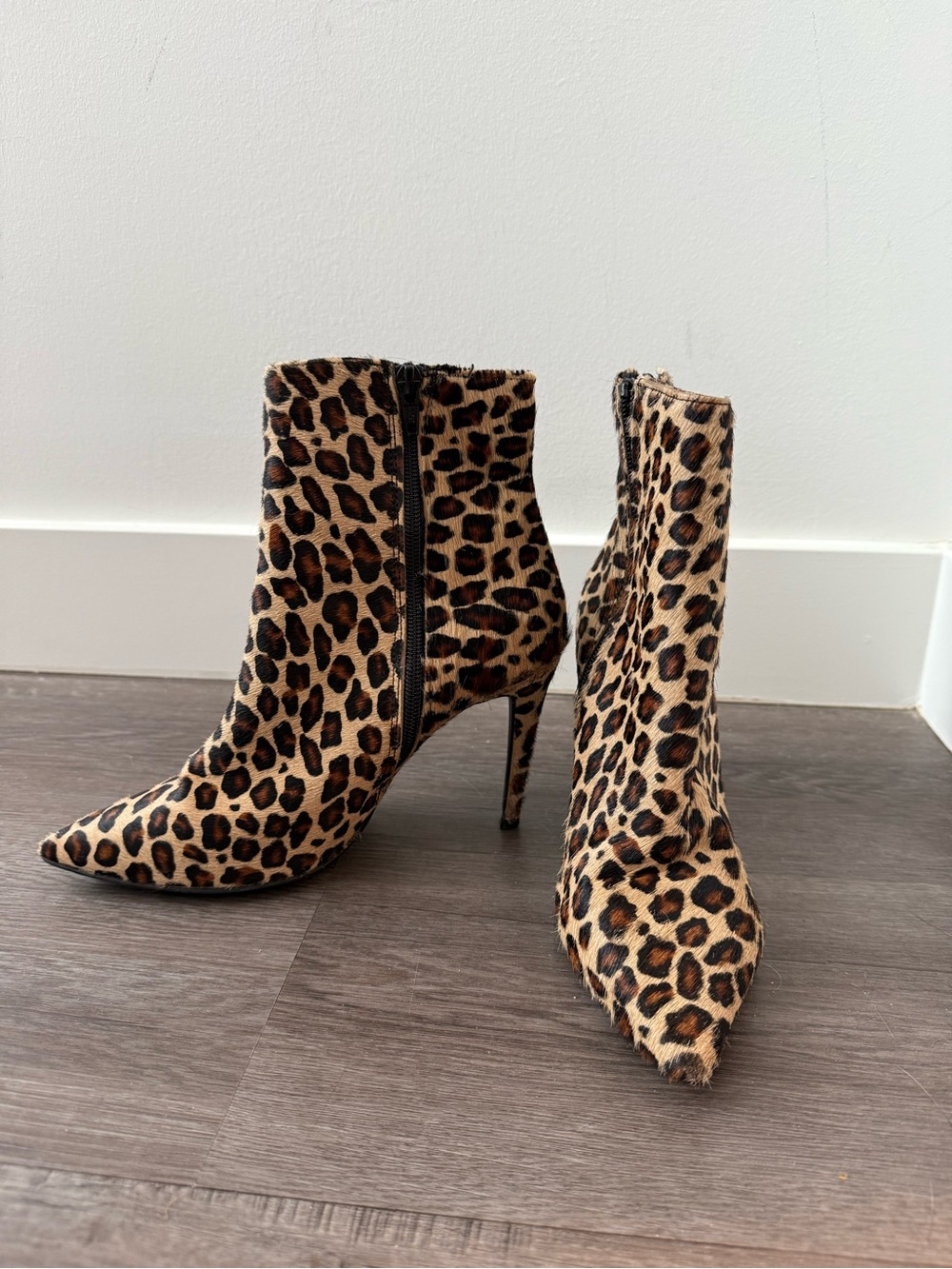 Leopard Print Pointed Toe Ankle Boots - Women's